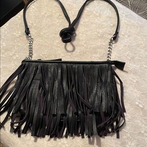 Candie's Black Fringe Crossbody Bag with Chain Details